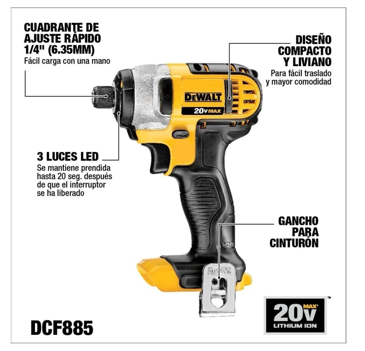 Atornillador De Impacto Dewalt Dcf885 20v 1/4 6.35mm (solo) -6