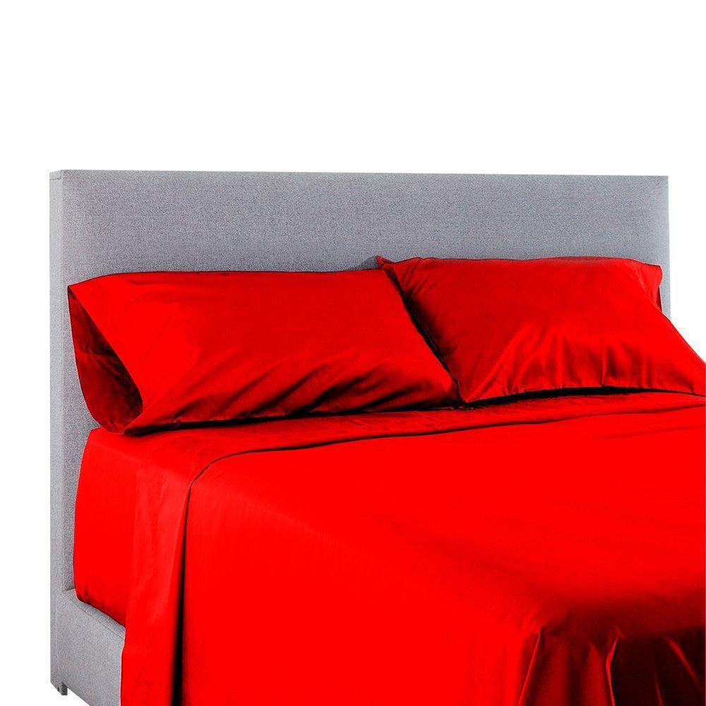 Juego Sabanas Lisa 1.5 Plaza + Funda Rojo-0
