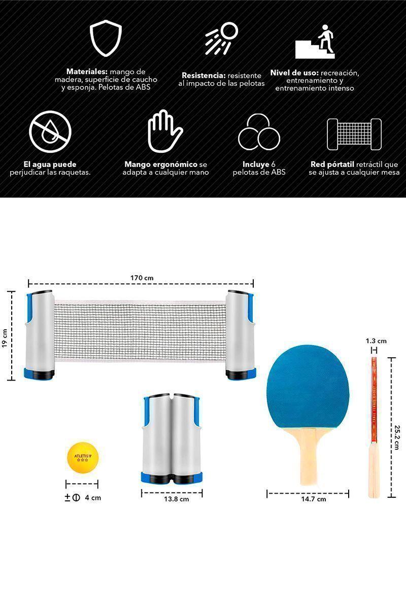 Set Red Ping Pong Portátil 2 Paletas y 6 Pelotas-2