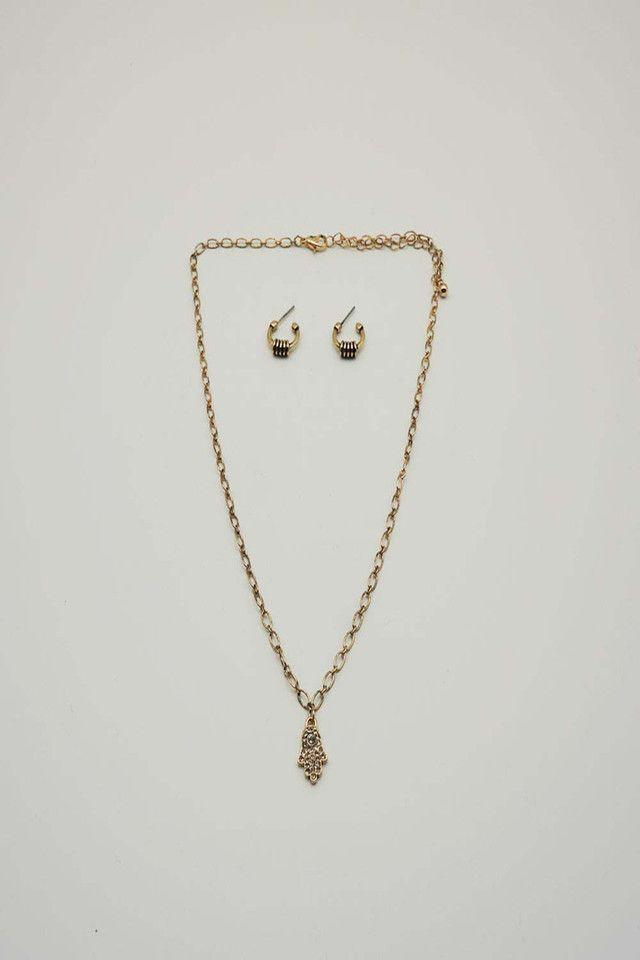 Collar + Aros Hand Dorado i-D-0