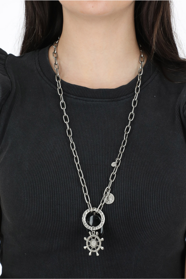 Collar Largo Plateado Black Nitro Sailor Humana-1