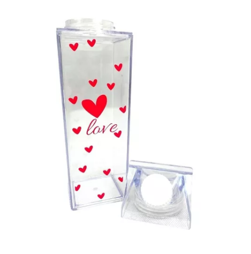 Botella De Agua Acrílico Transparente 500ml Diseño Corazón-1