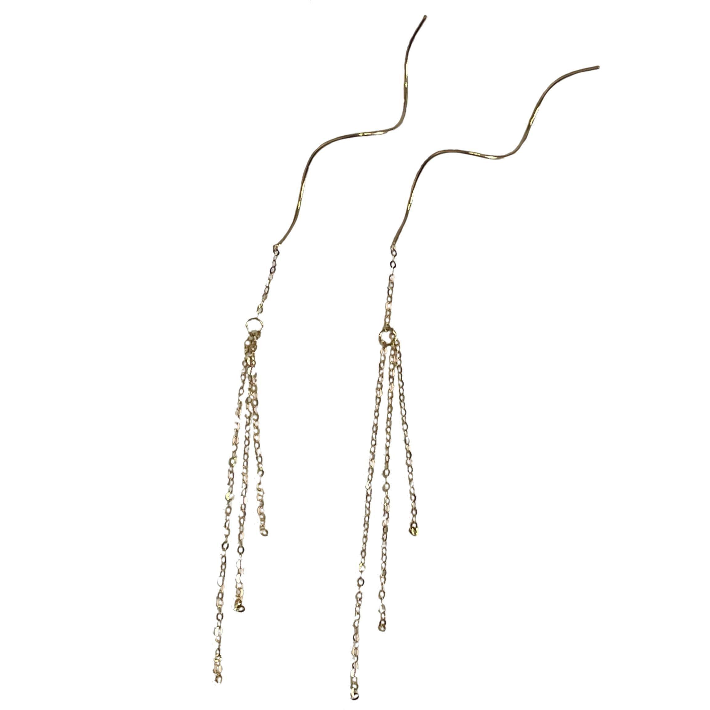 Aros Largos Enroscado 3 Cadenas Oro Amarillo 18k-0