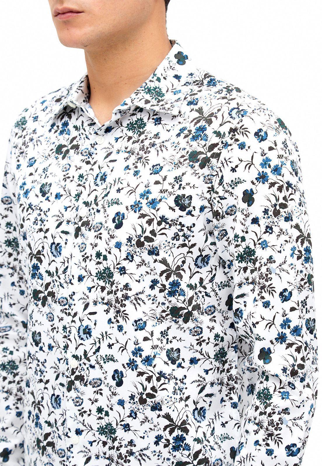 Camisa casual estampada. flores. verde-1
