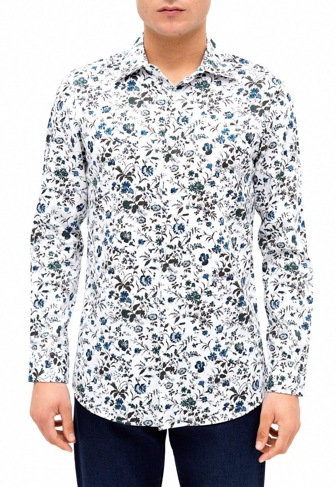 Camisa casual estampada. flores. verde-0