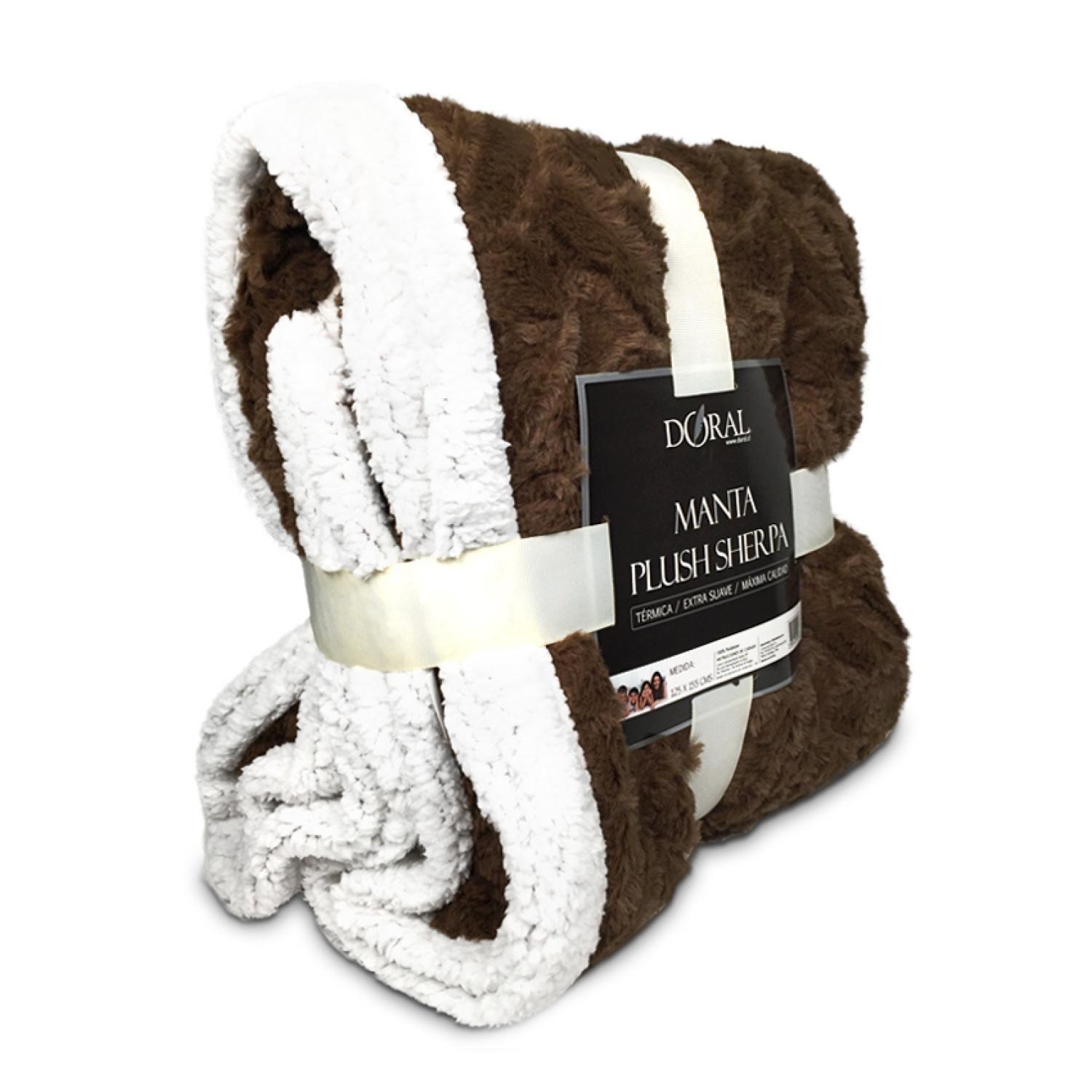Manta Termica 125x155cm Plush Sherpa Cafe Oscuro-1