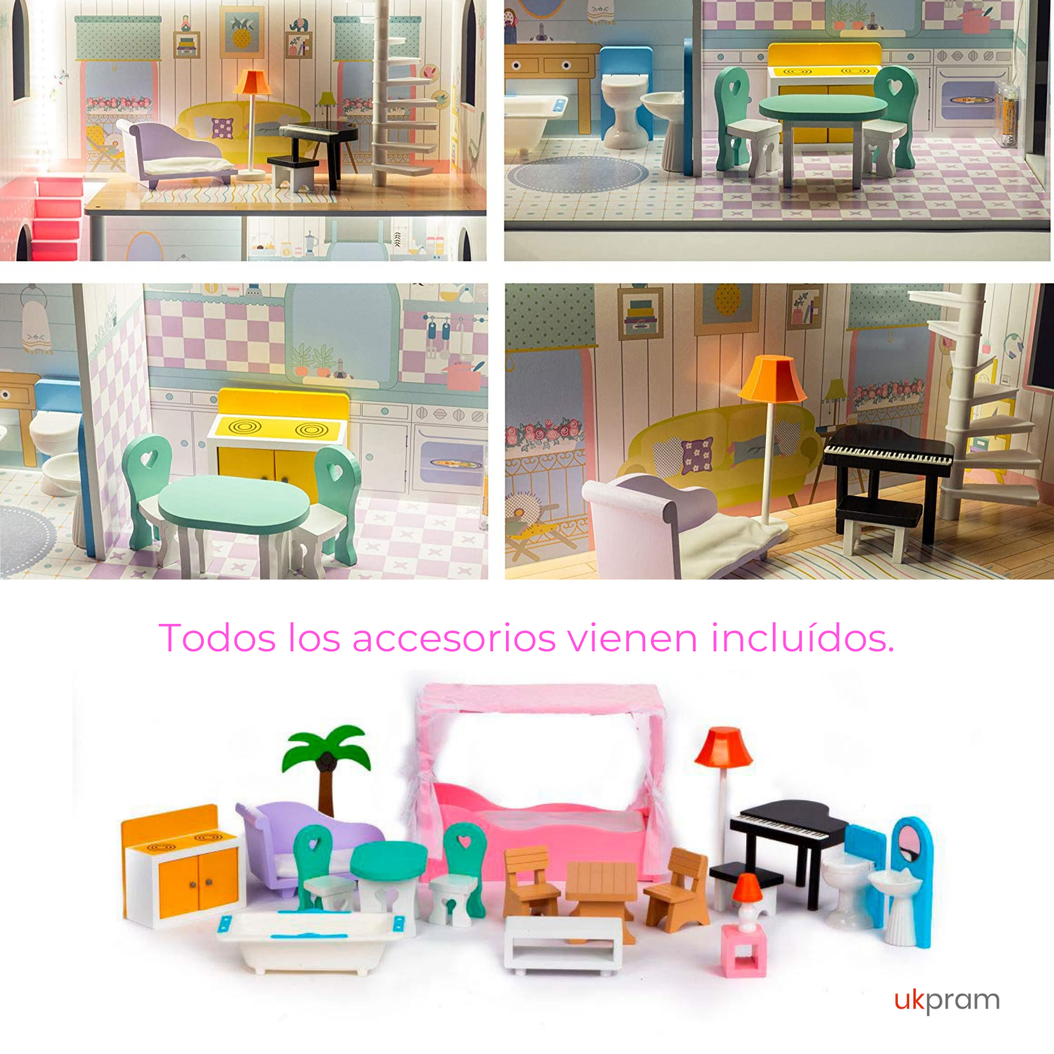 CASITA DE MUÑECAS DE MADERA CON LED | UKPRAM-4