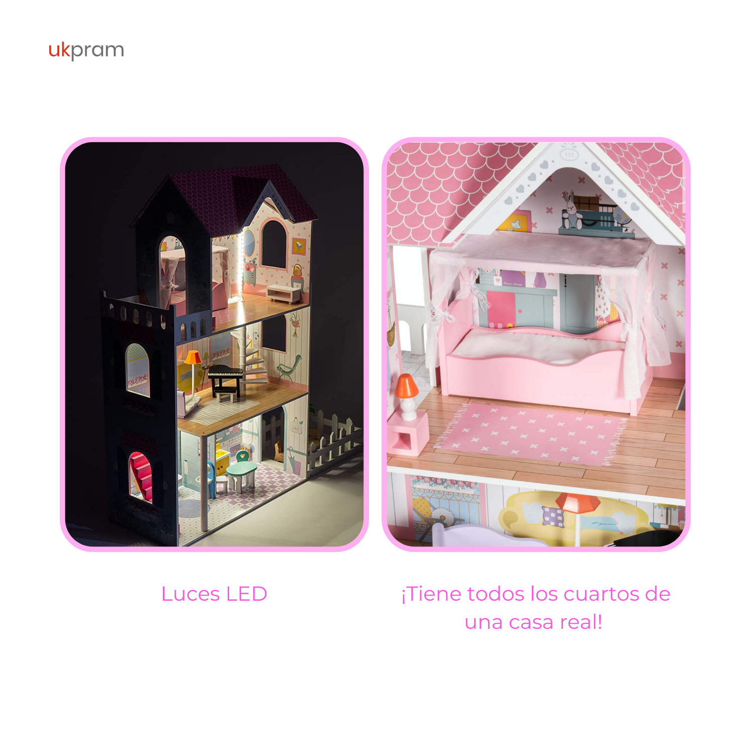 CASITA DE MUÑECAS DE MADERA CON LED | UKPRAM-1