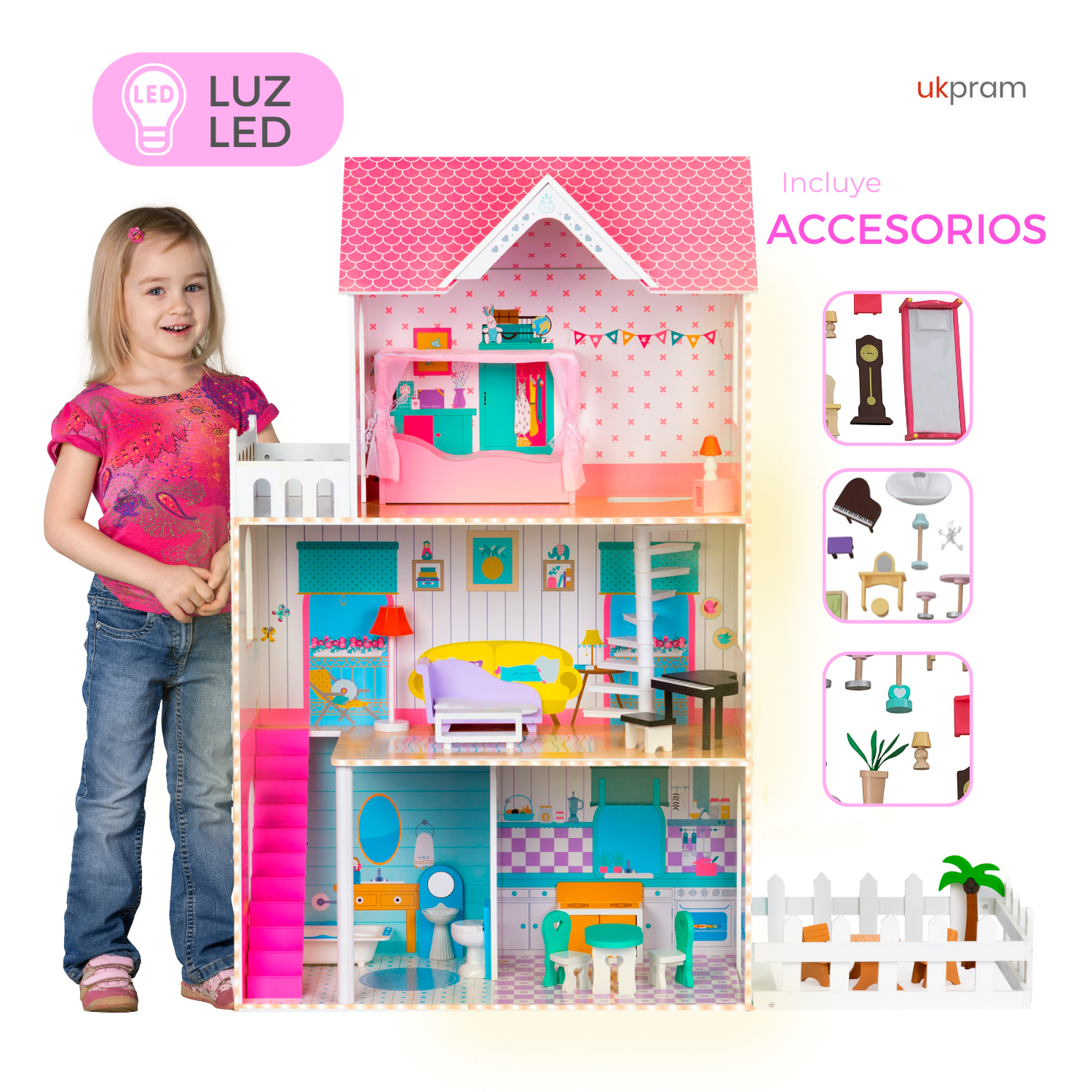 CASITA DE MUÑECAS DE MADERA CON LED | UKPRAM-0