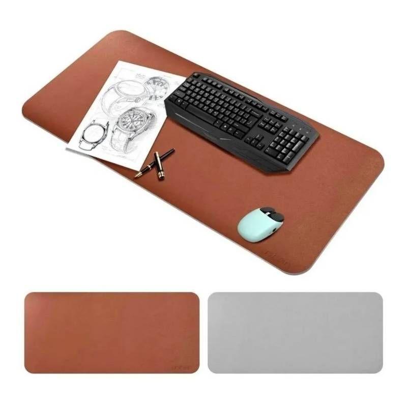 Alfombrilla Mousepad De Cuero Impermeable Reversible MarronGris-1