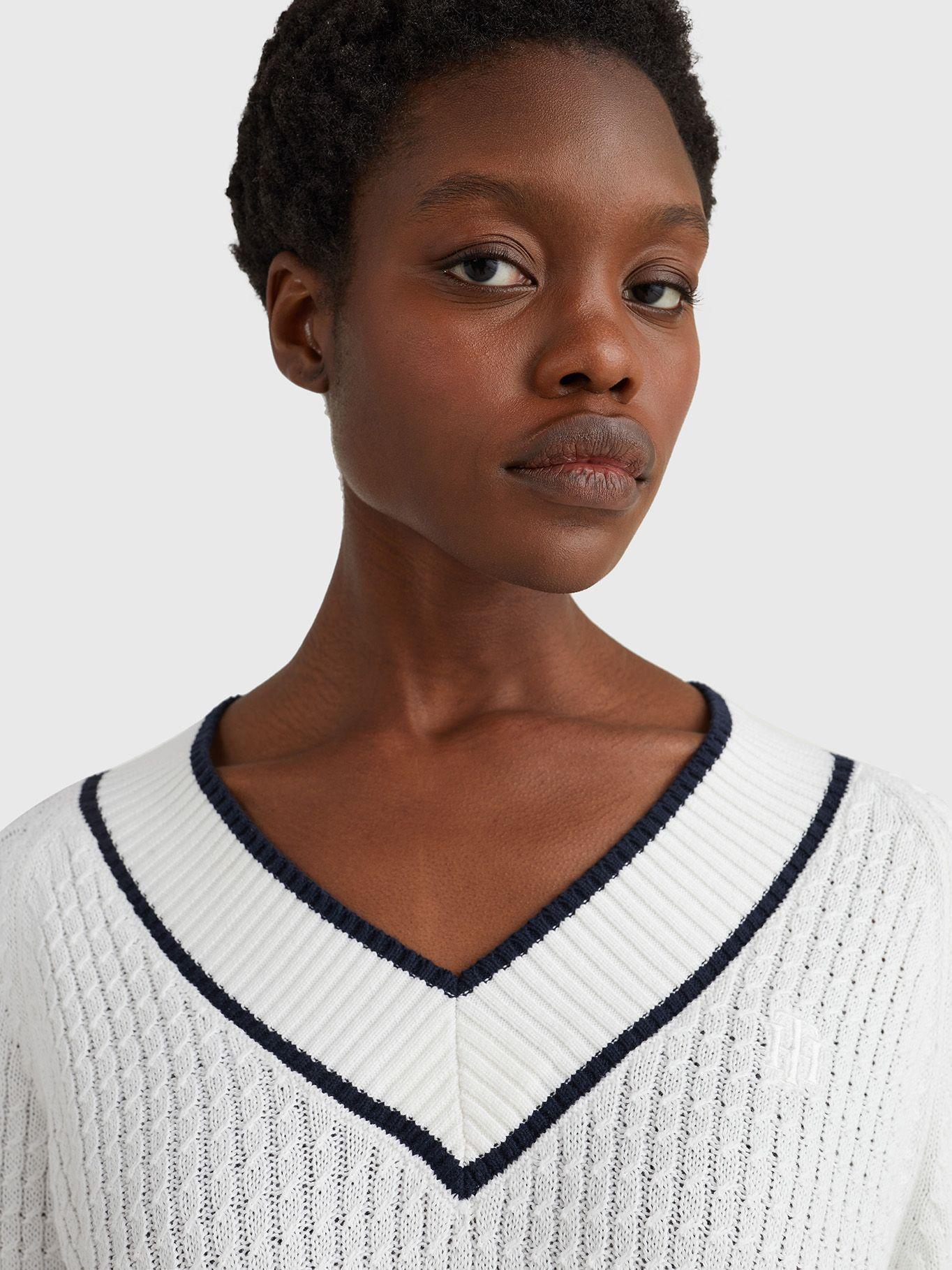 Sweater Amplio Trenzado Blanco Tommy Hilfiger JN2-3