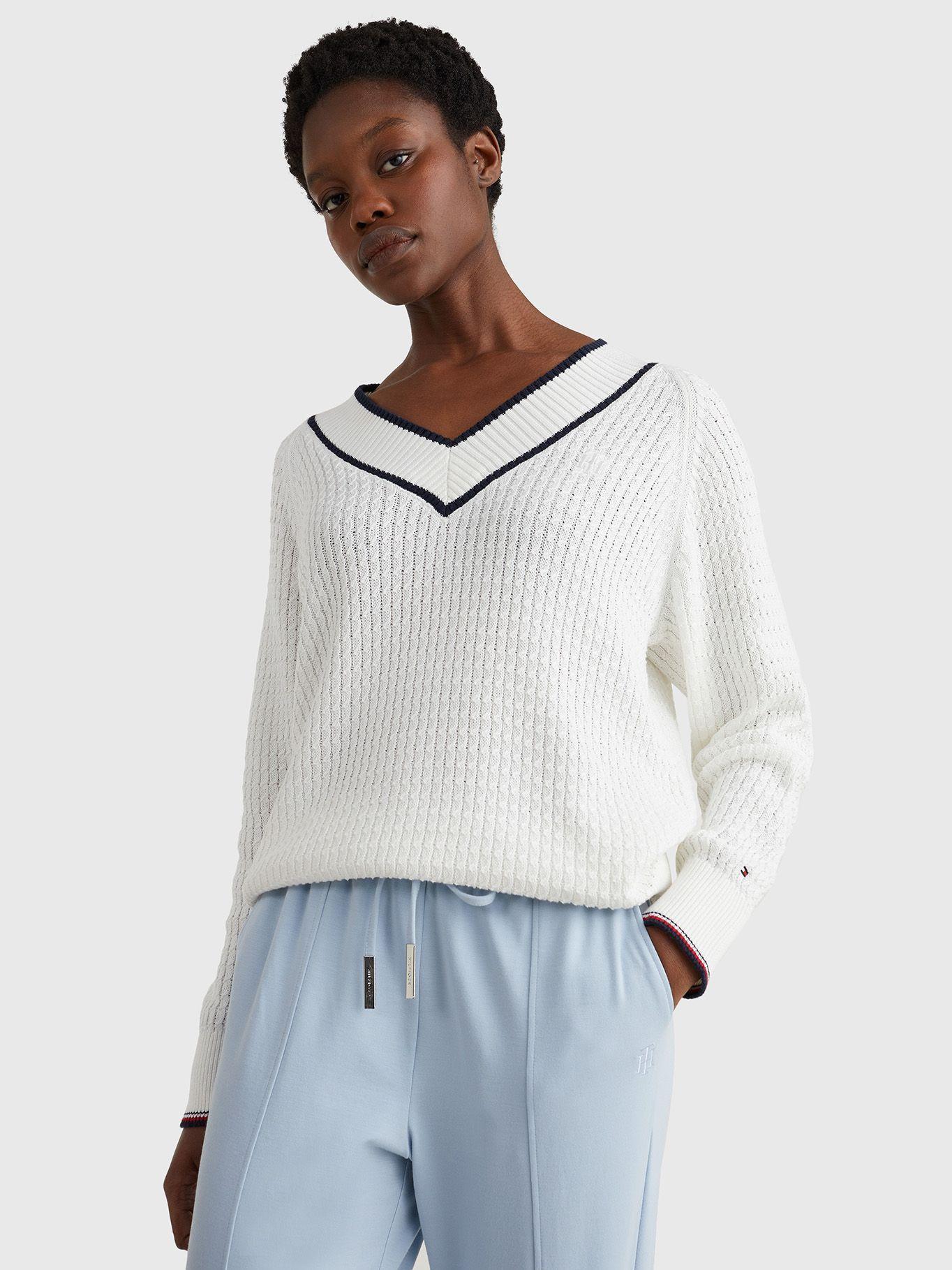 Sweater Amplio Trenzado Blanco Tommy Hilfiger JN2-2