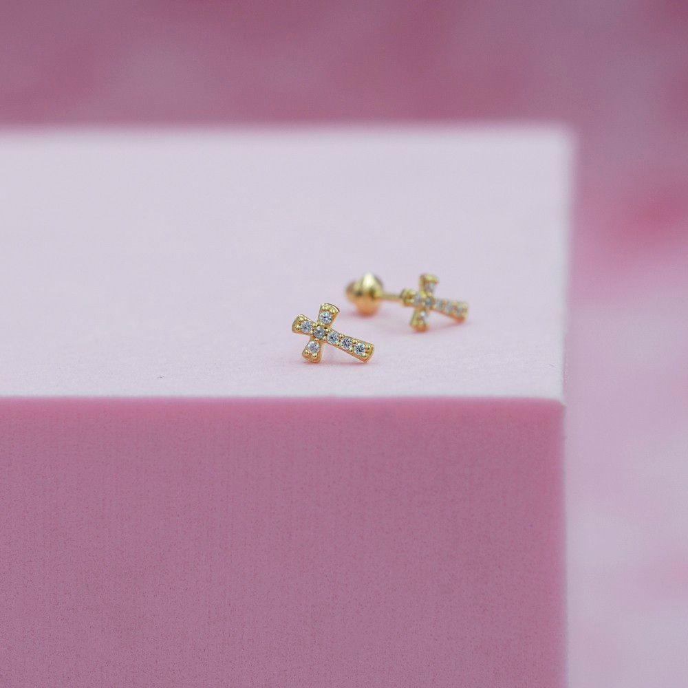 Aros Cruz con Circones Oro Amarillo 18k-0