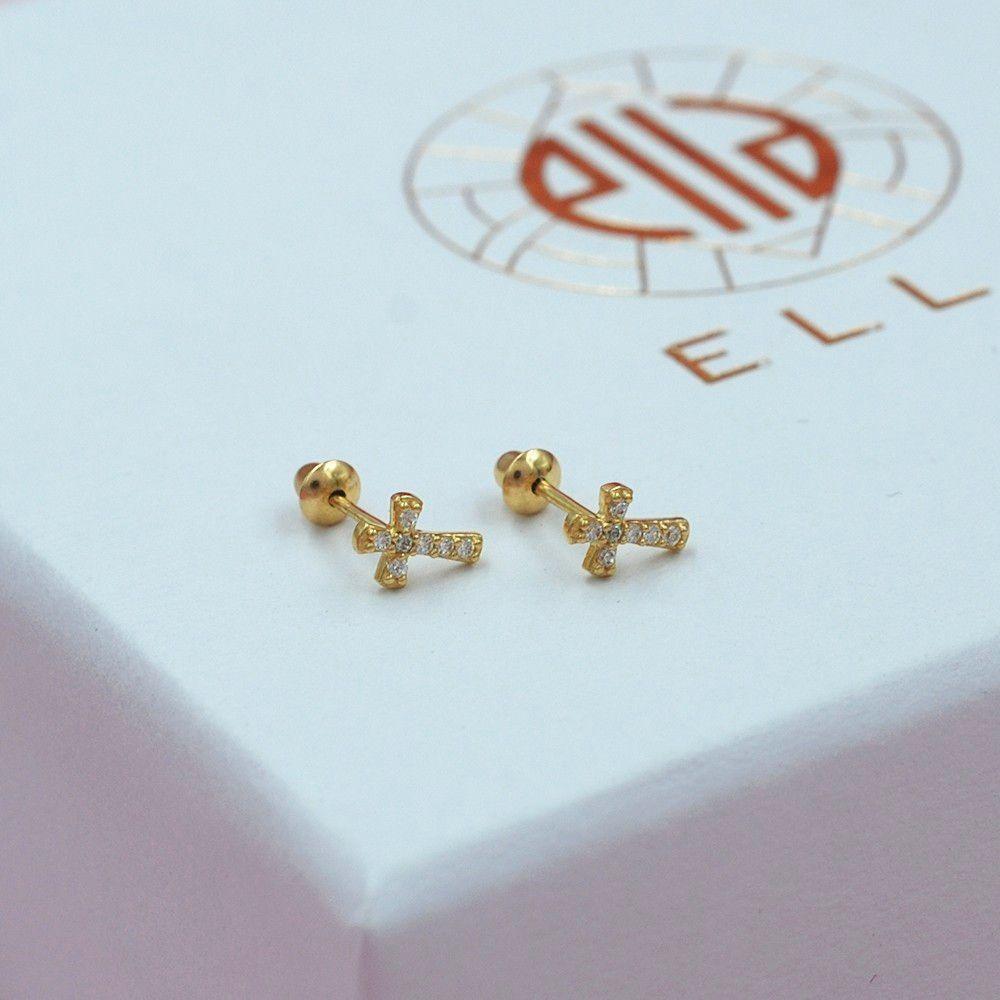 Aros Cruz con Circones Oro Amarillo 18k-3