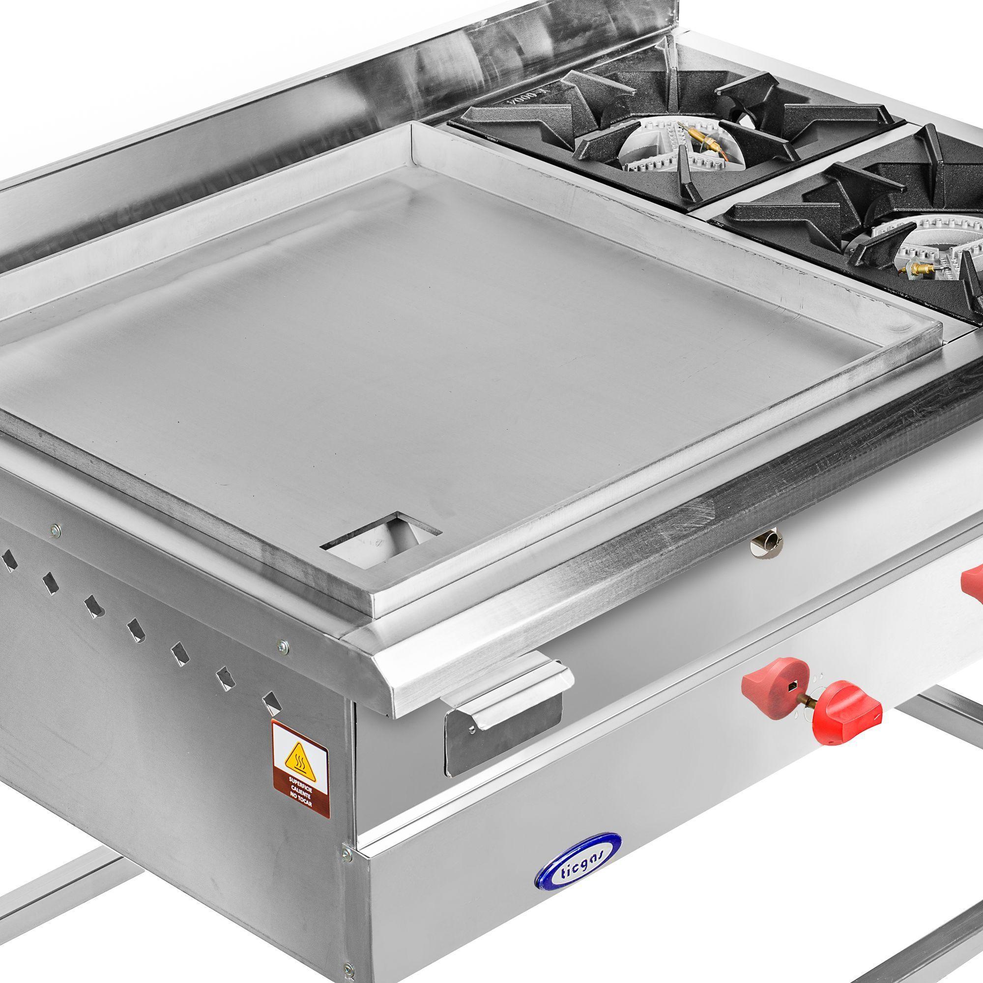 Plancha Churrasquera Ticgas Industrial 600x600 + 2 Quemadores Inox, Gas Licuado-1