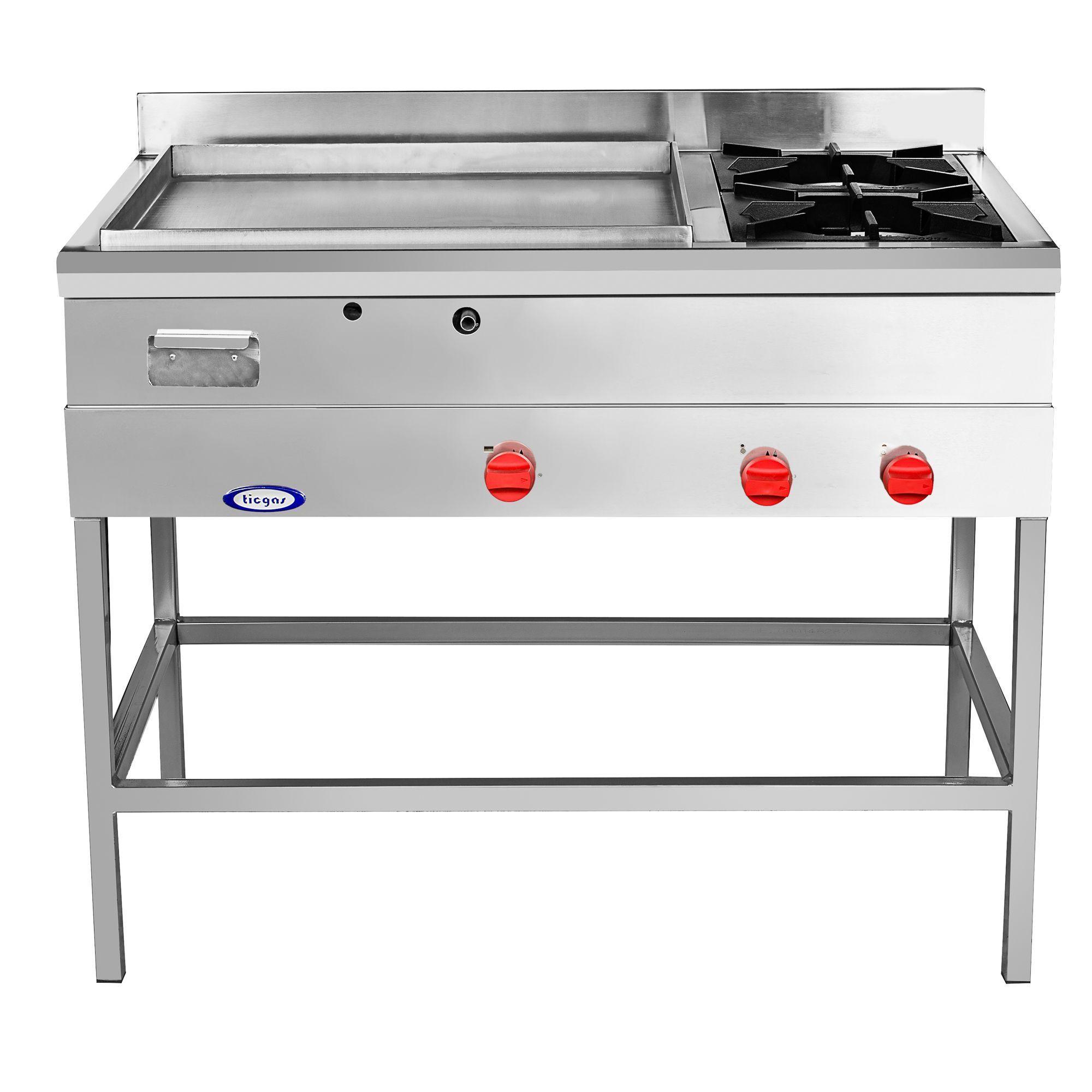 Plancha Churrasquera Ticgas Industrial 600x600 + 2 Quemadores Inox, Gas Licuado-0