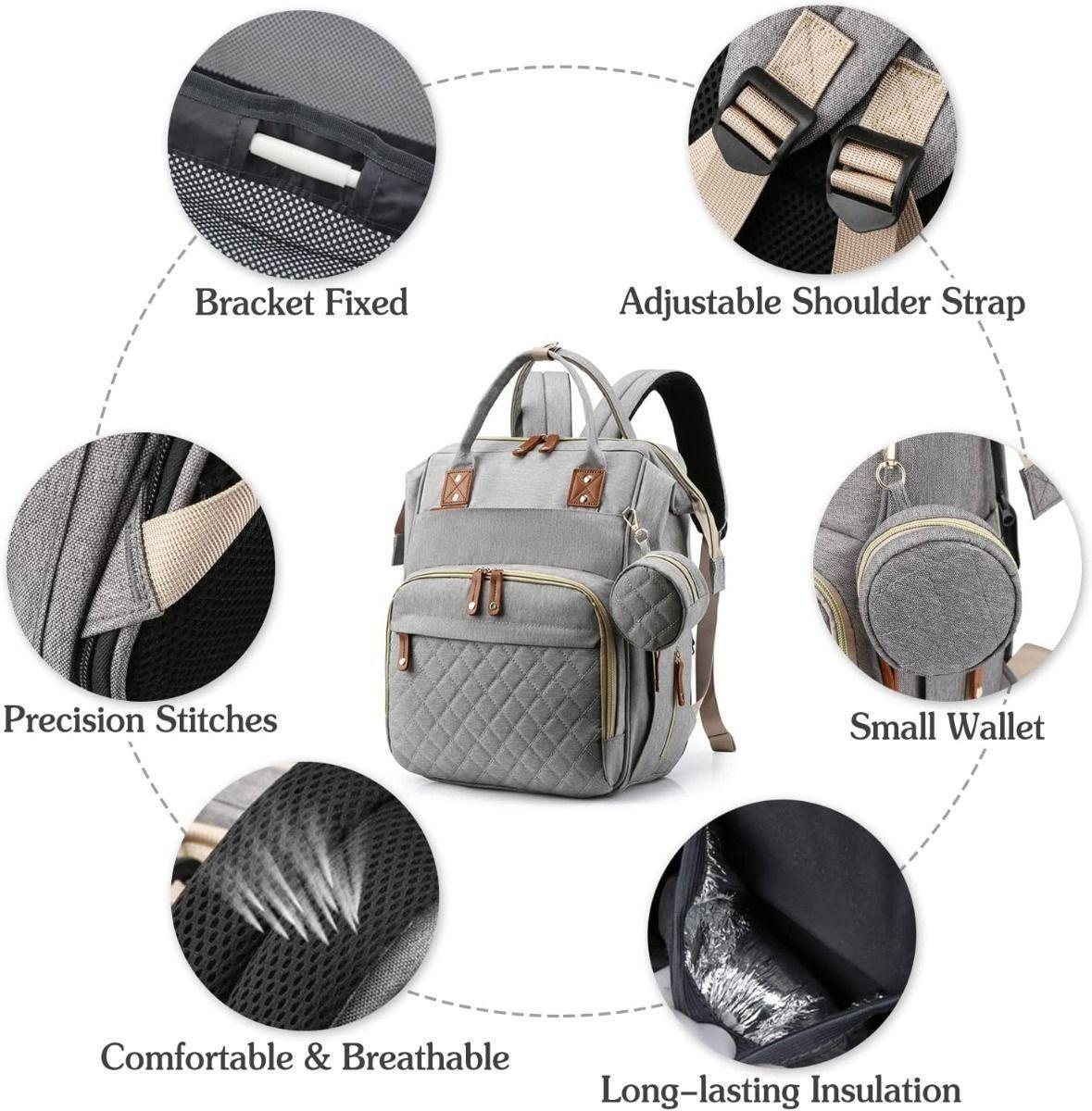 Mochila Maternal Pañalera Impermeable Gris-2