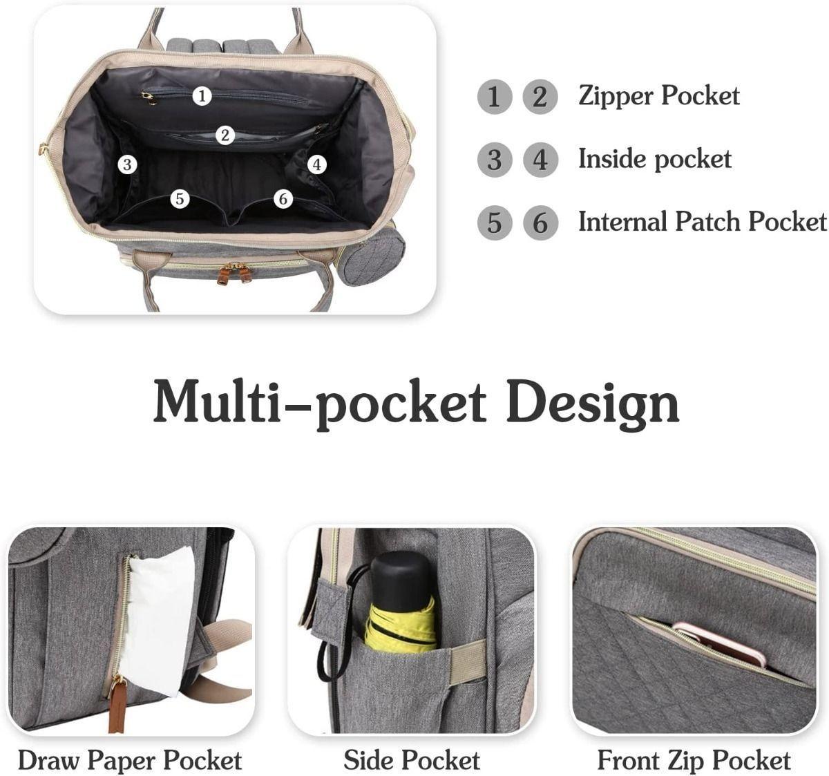 Mochila Maternal Pañalera Impermeable Gris-1