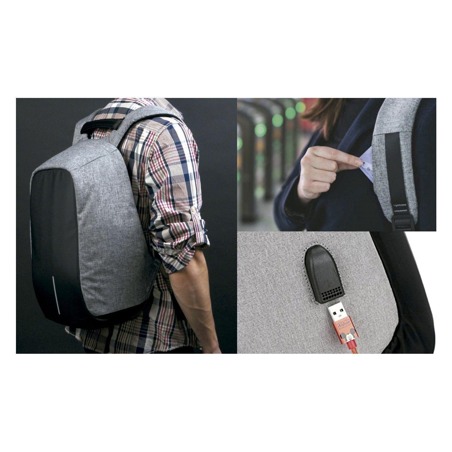 Mochila Antirrobo Impermeable Con Usb Color Gris - Puntostore-3