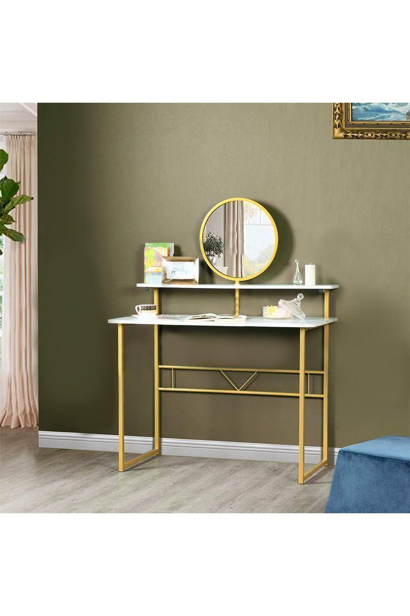 Tocador con Doble Espejo Dorado-Blanco-5