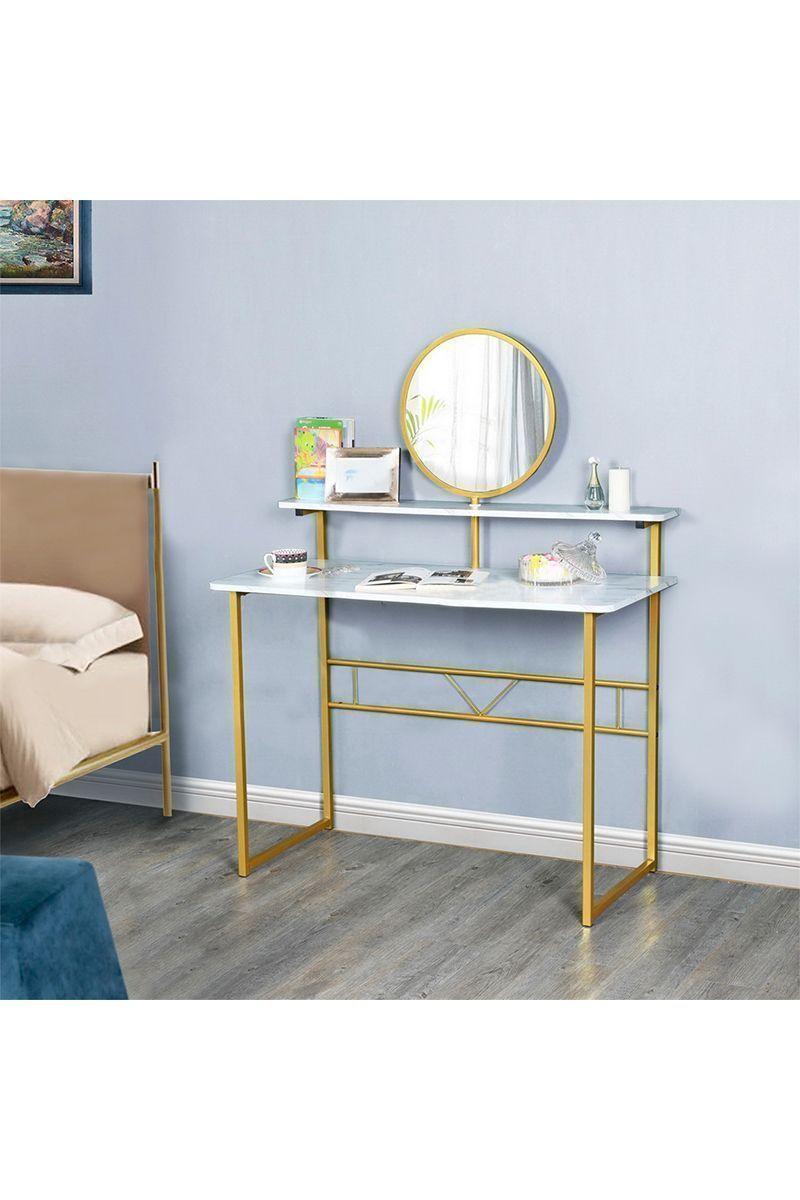 Tocador con Doble Espejo Dorado-Blanco-1