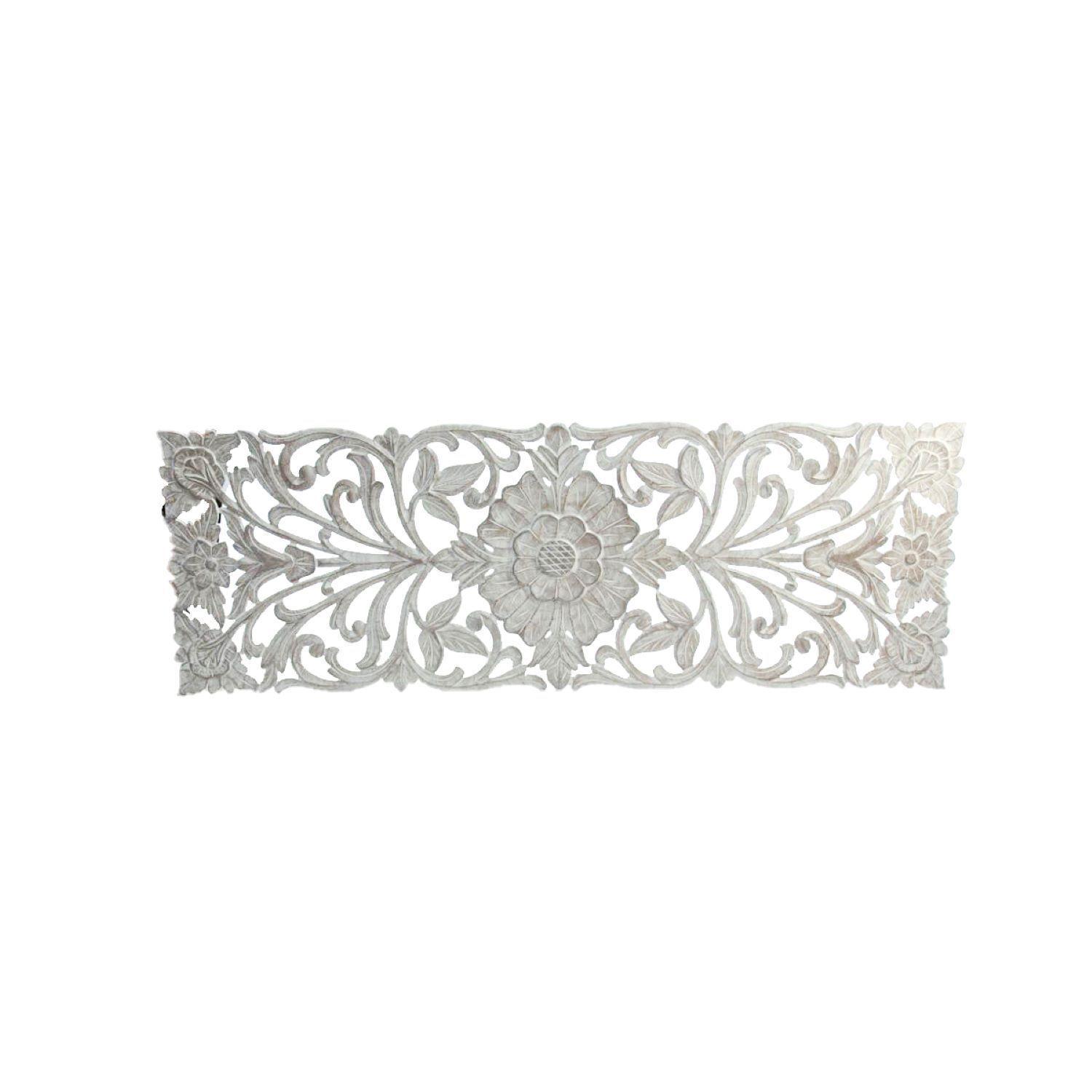 Panel Rectangular Madera Tallada Con Diseño De Flor Y Ramas 200 x 70 cm-3