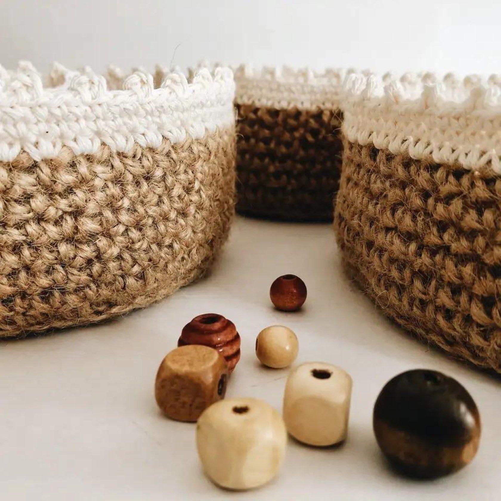 Set 3 Cesta tejidas Yute y Algodón-3
