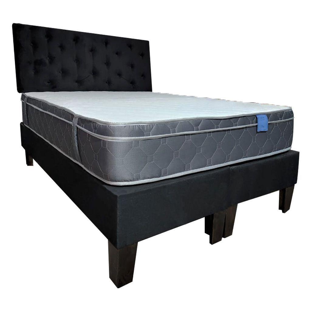 Cama Americana Tanon 2P + Colchon Premium + Respaldo Negro Felpa Pmadera-2