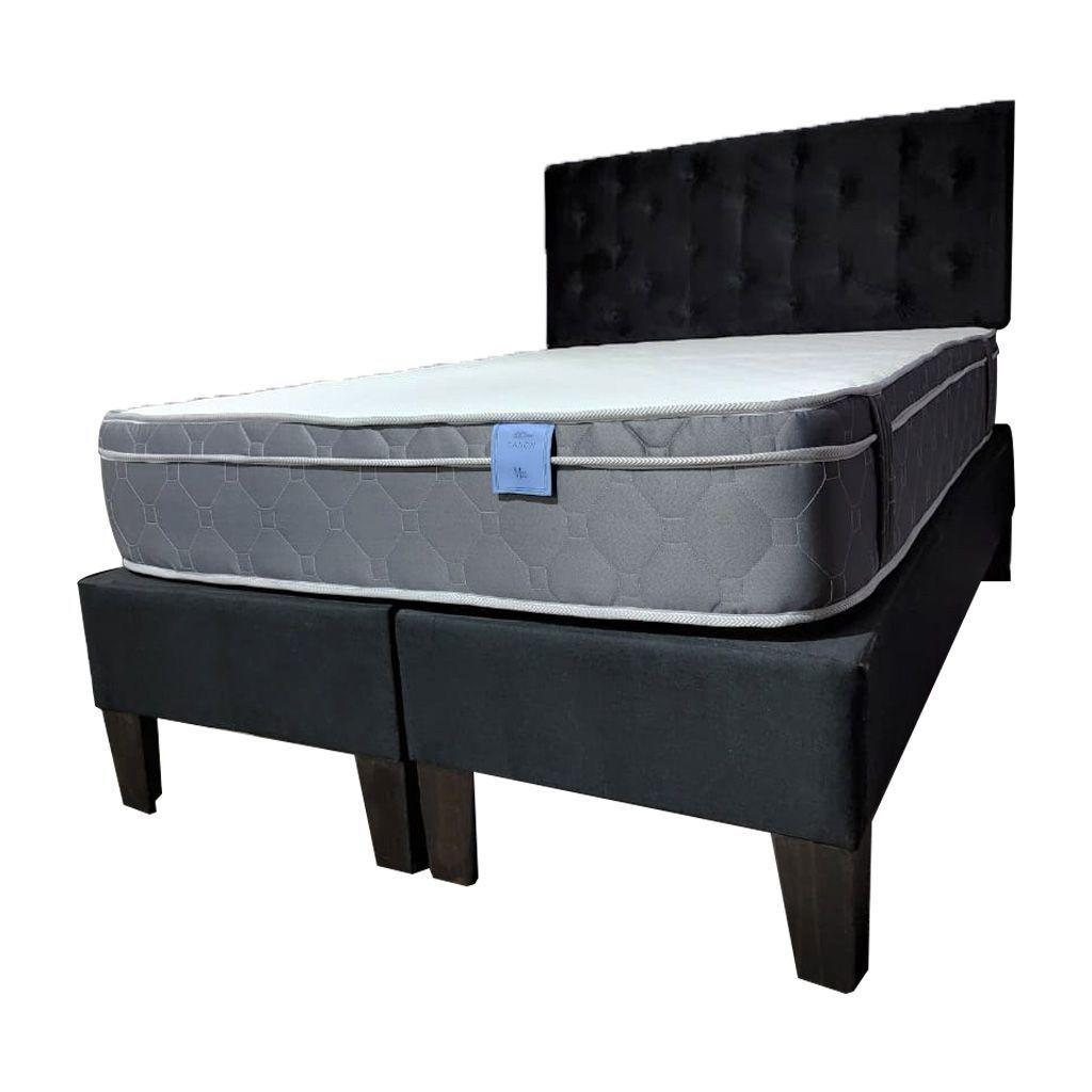 Cama Americana Tanon 2P + Colchon Premium + Respaldo Negro Felpa Pmadera-3