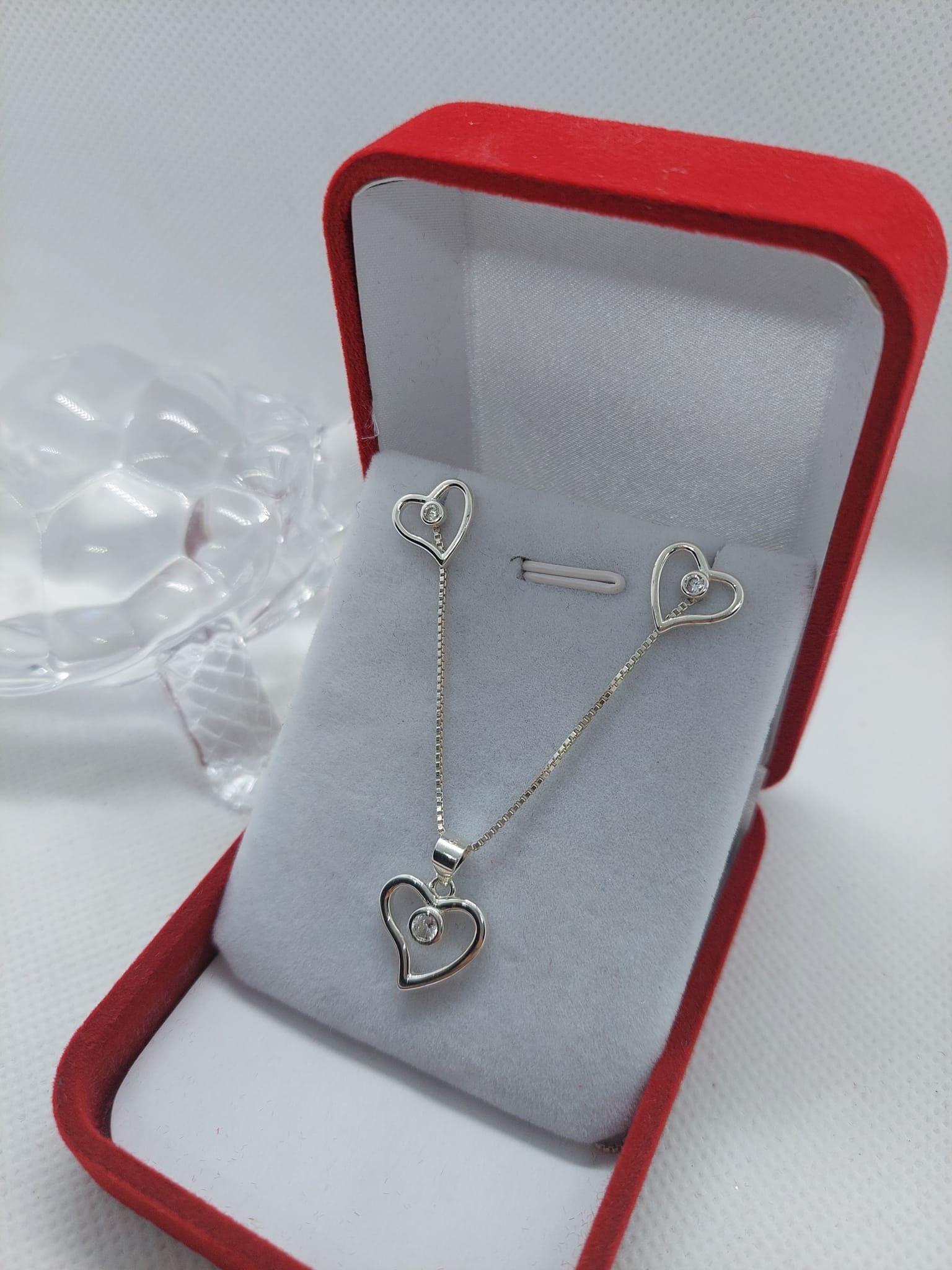 Conjunto Corazones y Circon -  Plata ley 925 Joyeria Hermosi-3