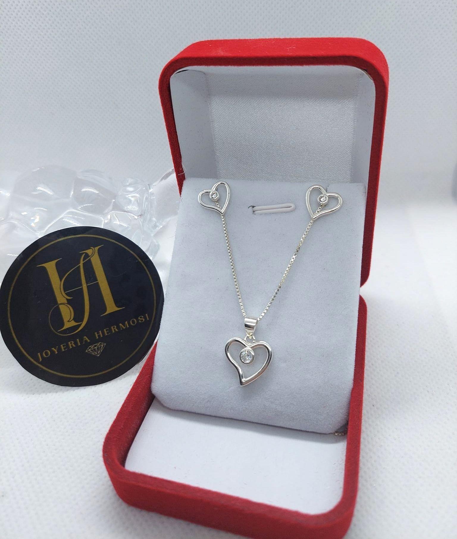 Conjunto Corazones y Circon -  Plata ley 925 Joyeria Hermosi-2