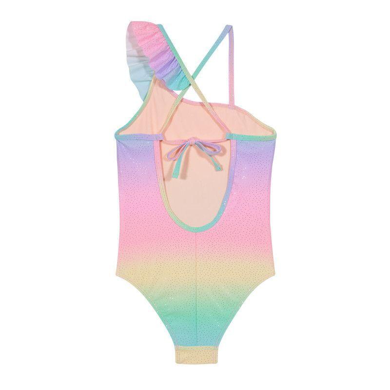 Traje de Baño Entero UV30+ Un Hombro para Niña Rosado-2