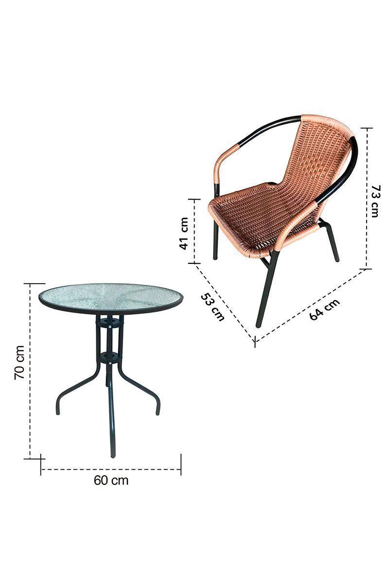 Set de Terraza de 3 Piezas Café-2
