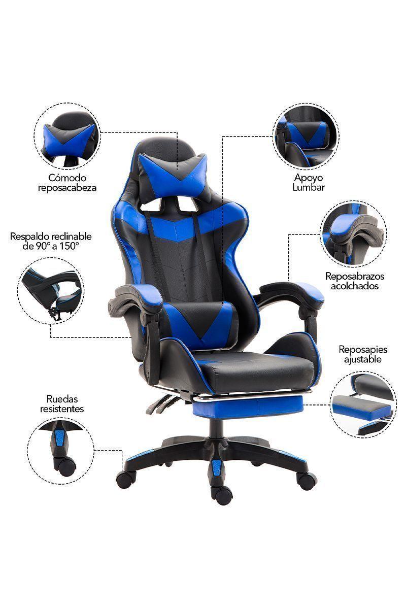 Silla Gamer Ultimate Racing con Reposapiés Azul-4