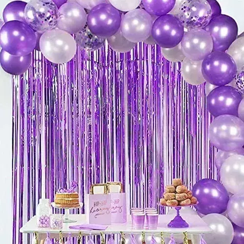 Pack Globos Cumpleaños Globos Cumpleaños + Cortina Metalica  Violeta 100946 y 101066-4