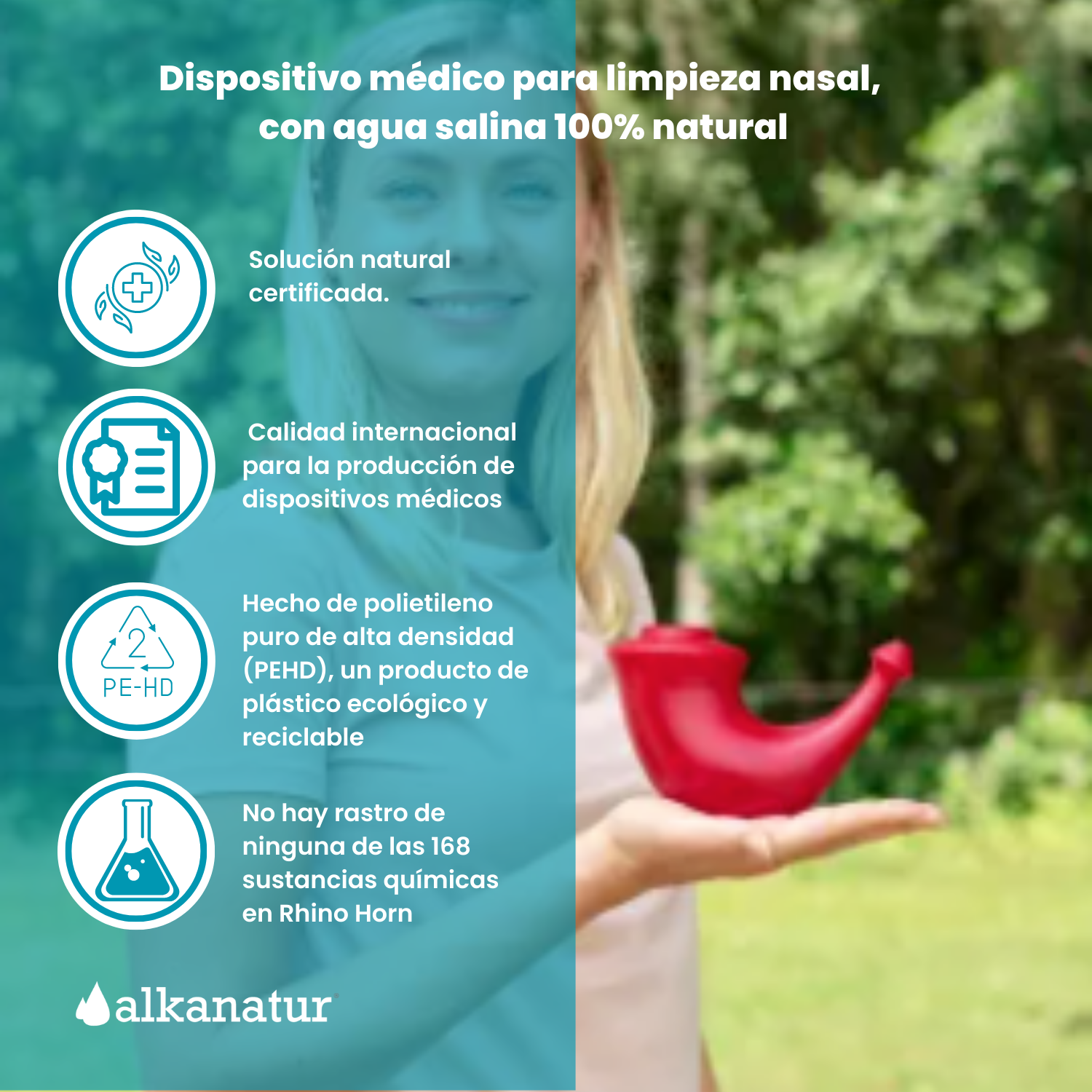 Neti Pot, Limpiador nasal natural alergias Azul adulto Rhino Horn Jala Neti -2