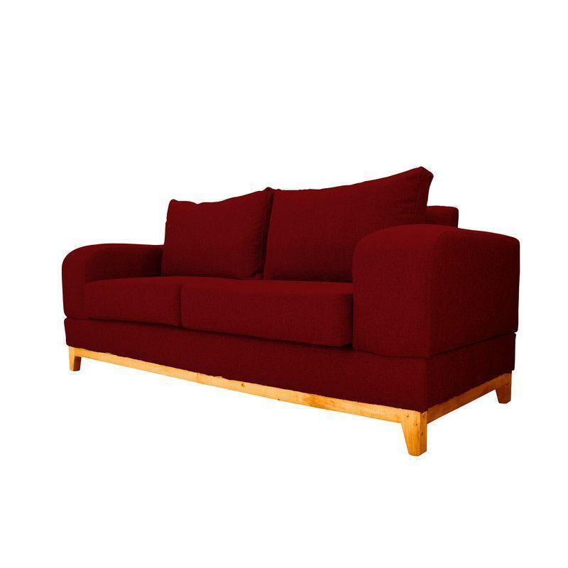 Sofá Basalto Chenille Tipo Lino Rojo 3 Cuerpos-2