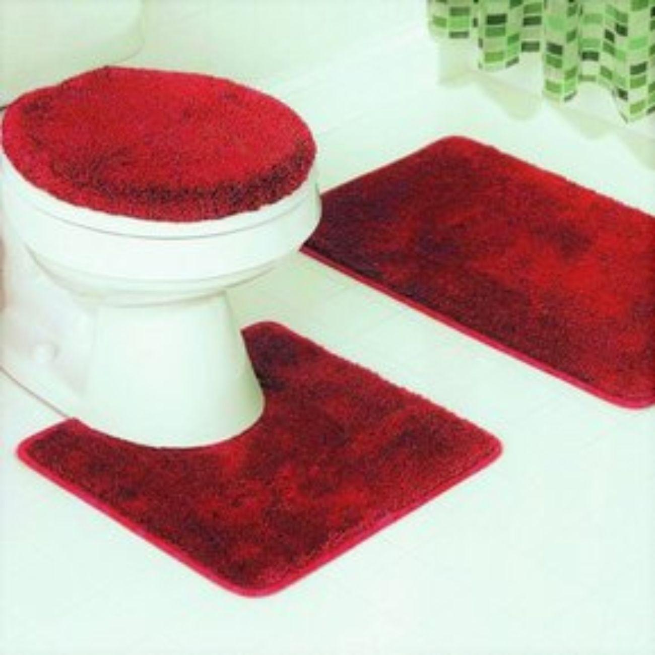 Juego De Baño 03 Piezas Alfombra Contorno Tapete Inodoro-0