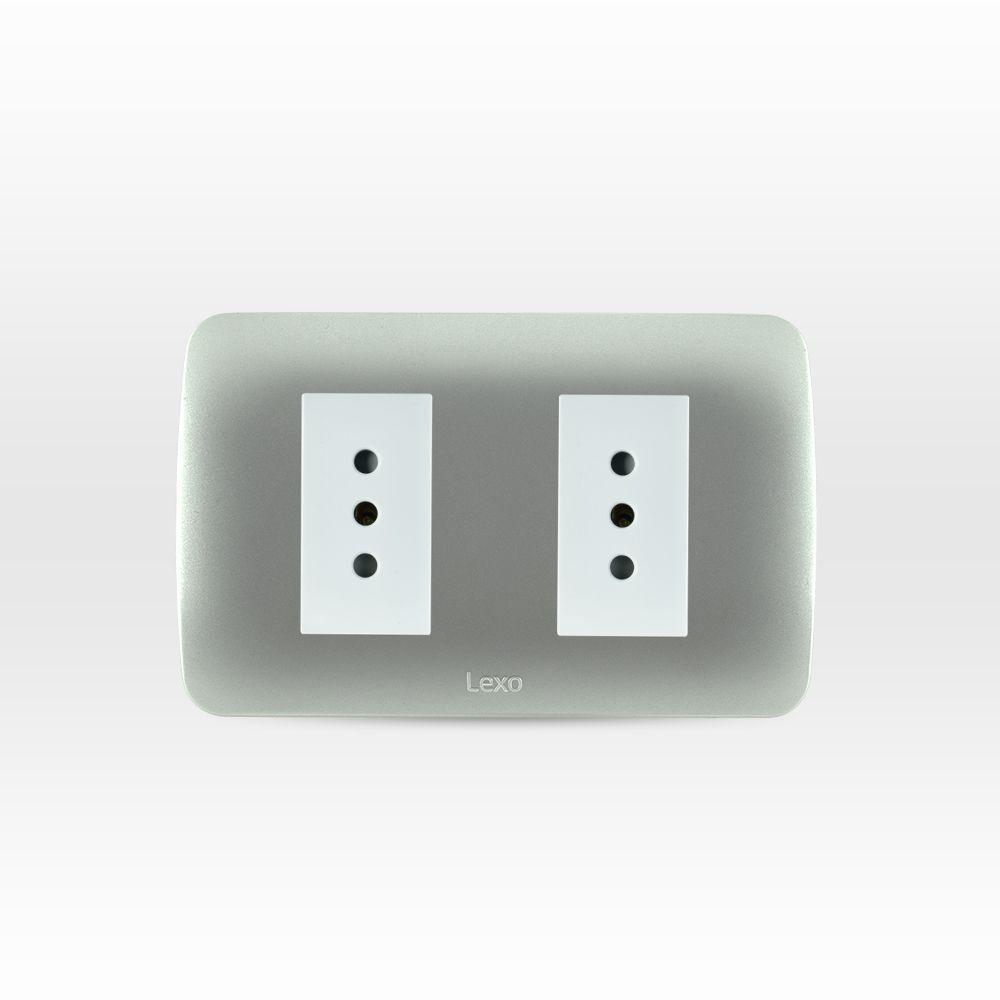 Toma Corriente Doble 10A 250V Blanco/Plata Armado -  Lexo-0