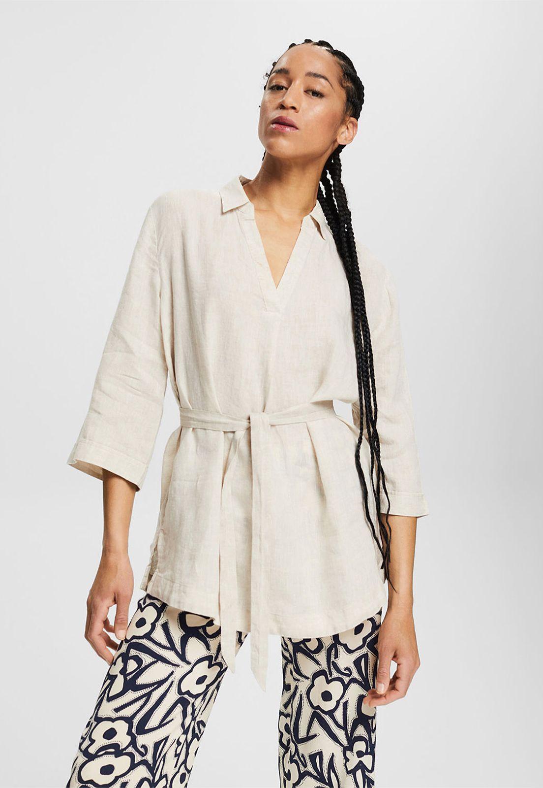 Blusa De Lino Con Cinturón Esprit-0