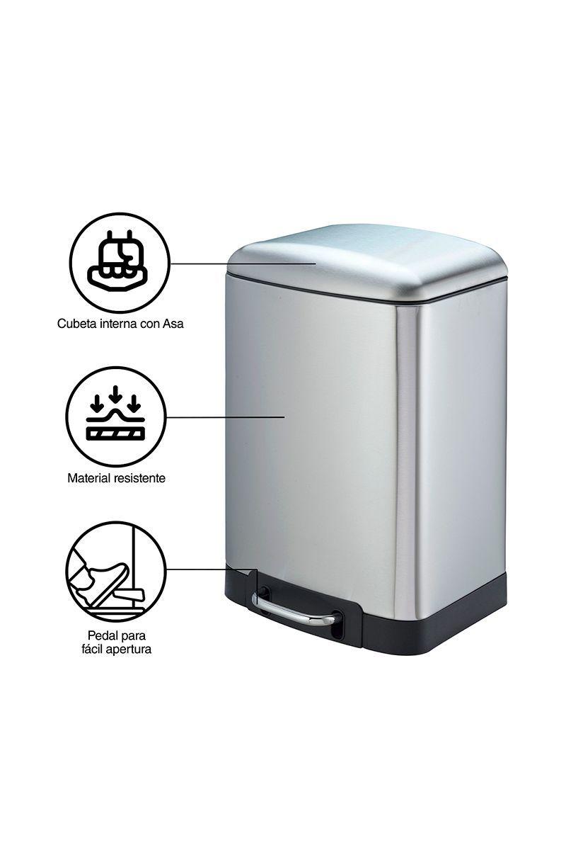 Basurero Rectangular 12 L Acero Inox Gris-3