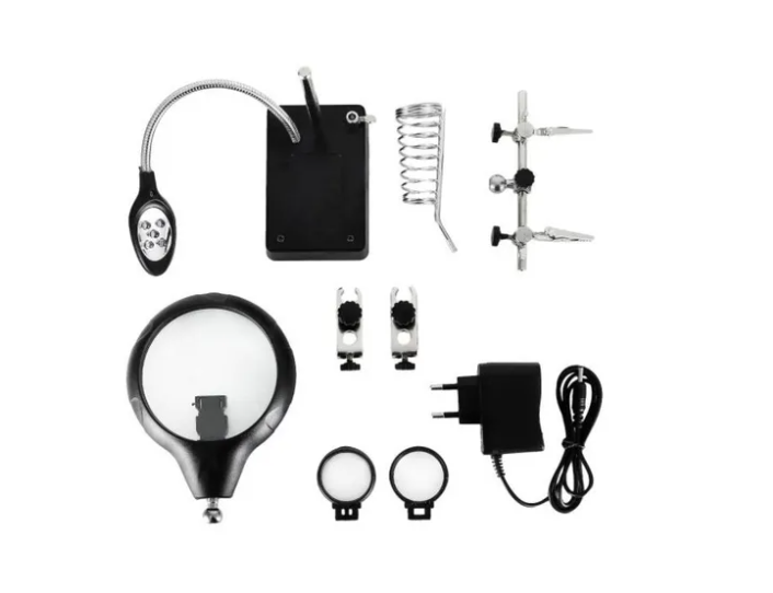 Soporte Soldadura Metálico Con Clips Lupa Luz Led 3 En 1-3