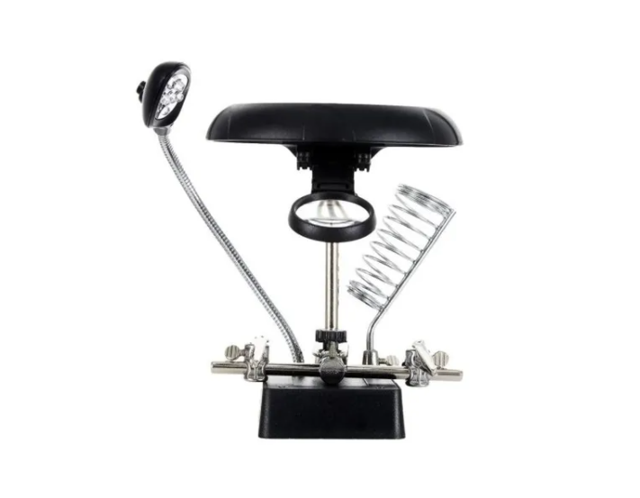 Soporte Soldadura Metálico Con Clips Lupa Luz Led 3 En 1-2