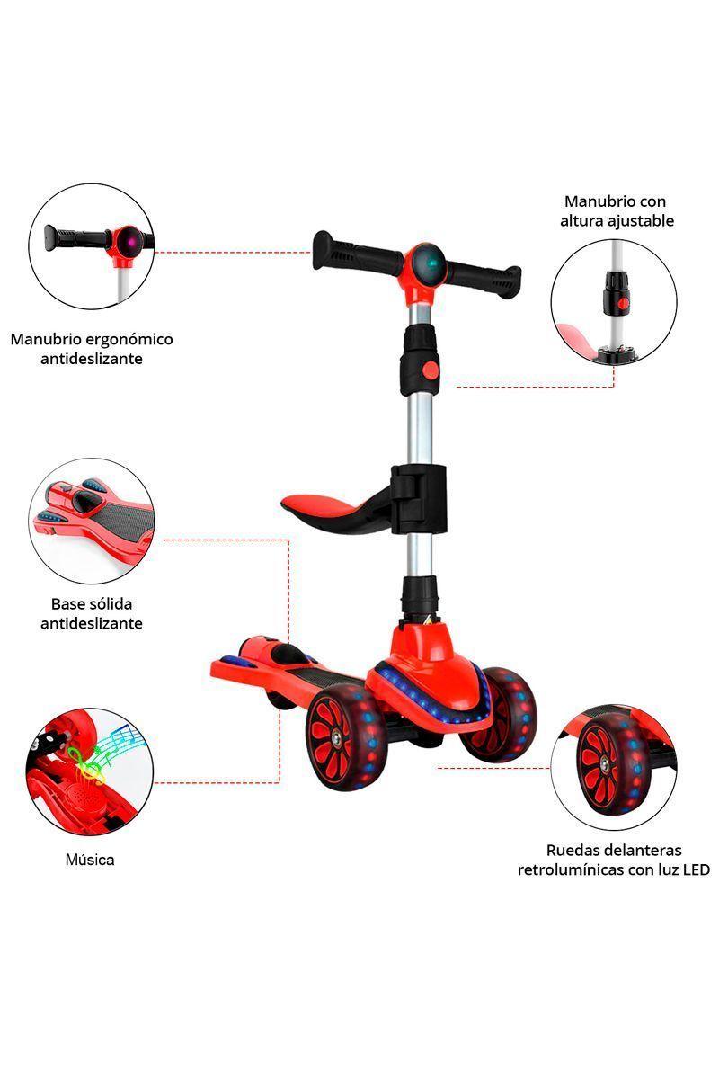 Scooter Niños Luces Efecto Cohete y Asiento Rojo-3