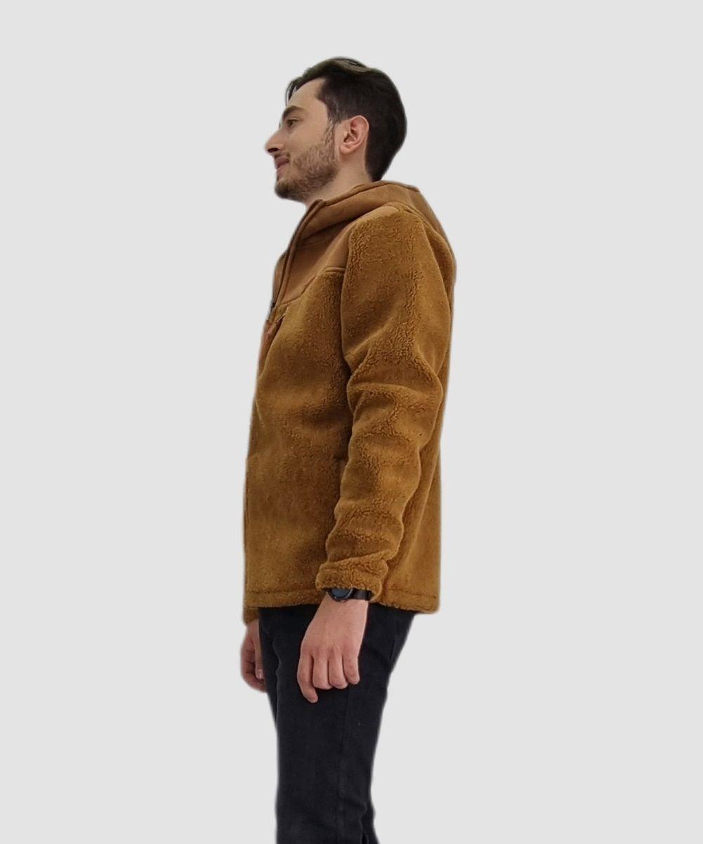 Casaca corderito con gorro camel-2