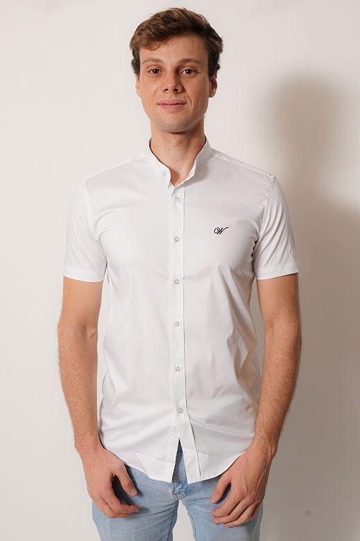 camisa cuello mao  color blanco manga corta fit-3