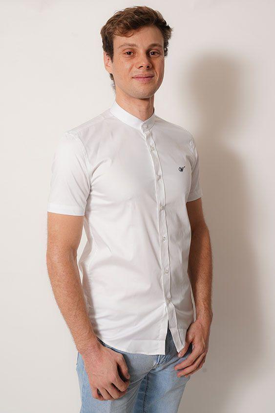 camisa cuello mao  color blanco manga corta fit-2