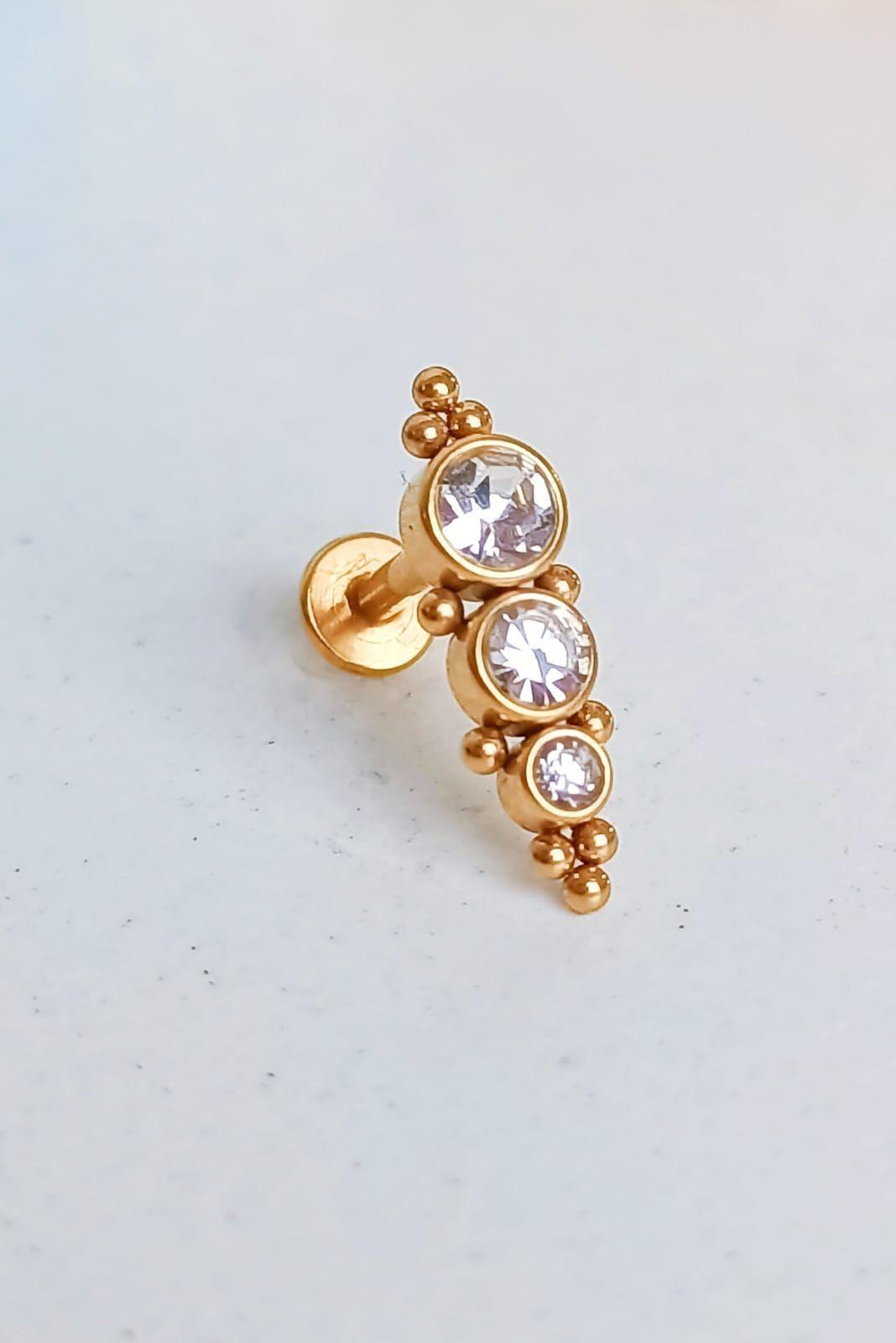 Piercing Oreja Tragus Conch Lóbulo Chapado En Oro 18k Unidad-3