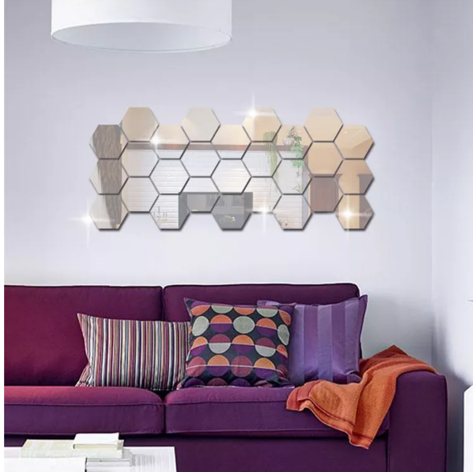 Set Espejo Pared De Acrílico Hexágonos 12 Piezas De 20 Cm-3