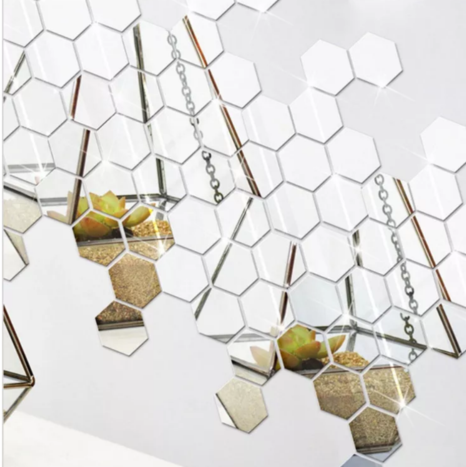 Set Espejo Pared De Acrílico Hexágonos 12 Piezas De 20 Cm-4